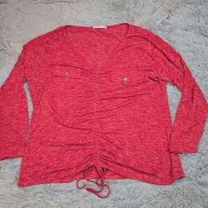 Rose Gal Shirt Womens 4X Pink Red Top Soft Stretch Cottage Core Tie Casual Comfy